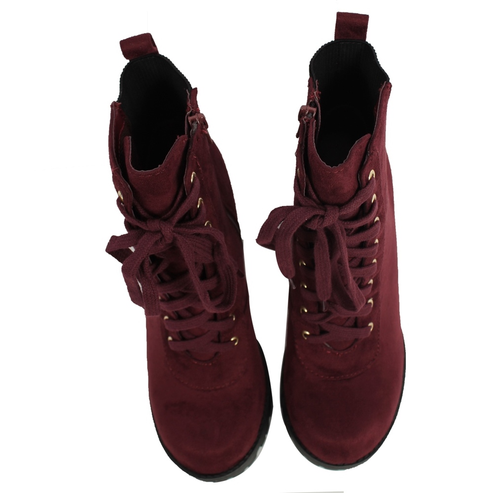 Vino Faux Suede Lace Up Stacked Block Heel Ankle - Picture 4 of 8
